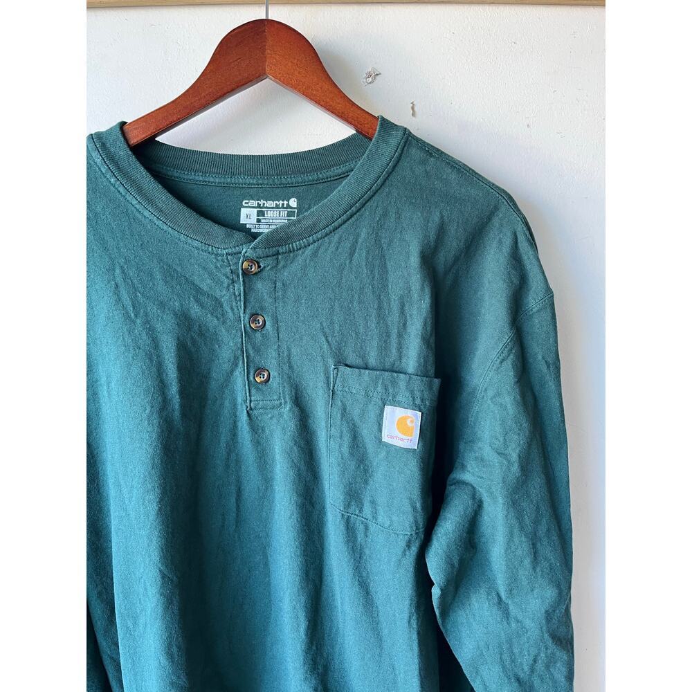 Mens Carhartt Loose Fit 100% Cotton Henley Shirt Size XL Green
